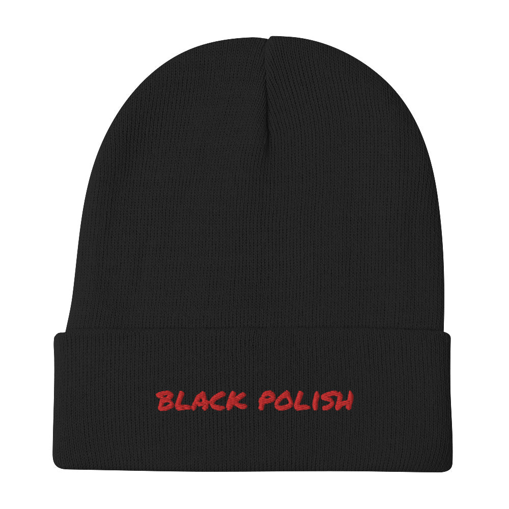 Black Polish Embroidered Beanie